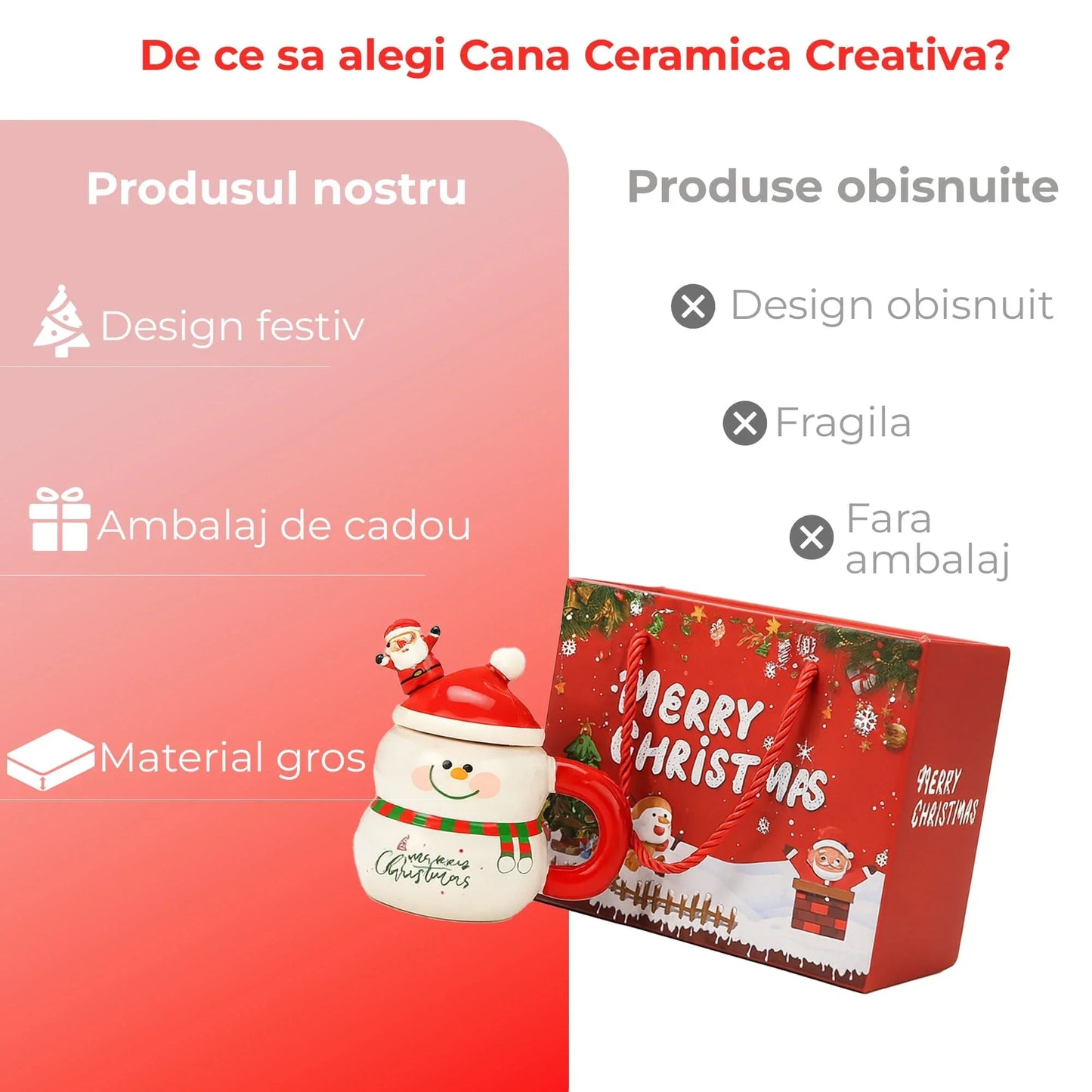 Cana ceramica Craciun, 400ml, Alb