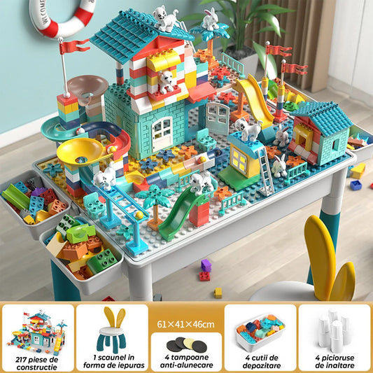 Masa Multifunctionala cu Piese Compatibile Lego Duplo – Set 61x41cm cu 276 Piese, 1 Scaun, Masa de Joaca si Invatare pentru Copii, Ideal pentru Constructii DIY, Interior sau Gradinite - 221.ro