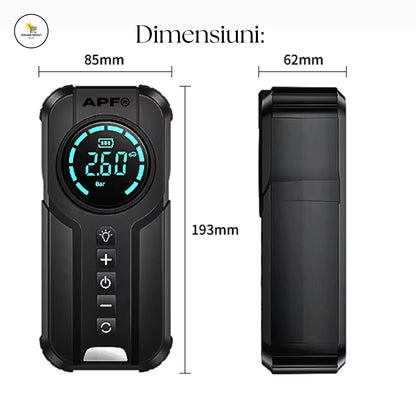 Starter/Compresor Auto Portabil APF® 150PSI, Baterie 6000mAh, Afișaj Digital LED, Lumini SOS, Fără Fir, USB-C