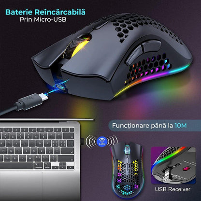 Set Timebox, 30 x 24 cm, Mouse gaming wireless, ultrausor 95g, FastCharge, USB