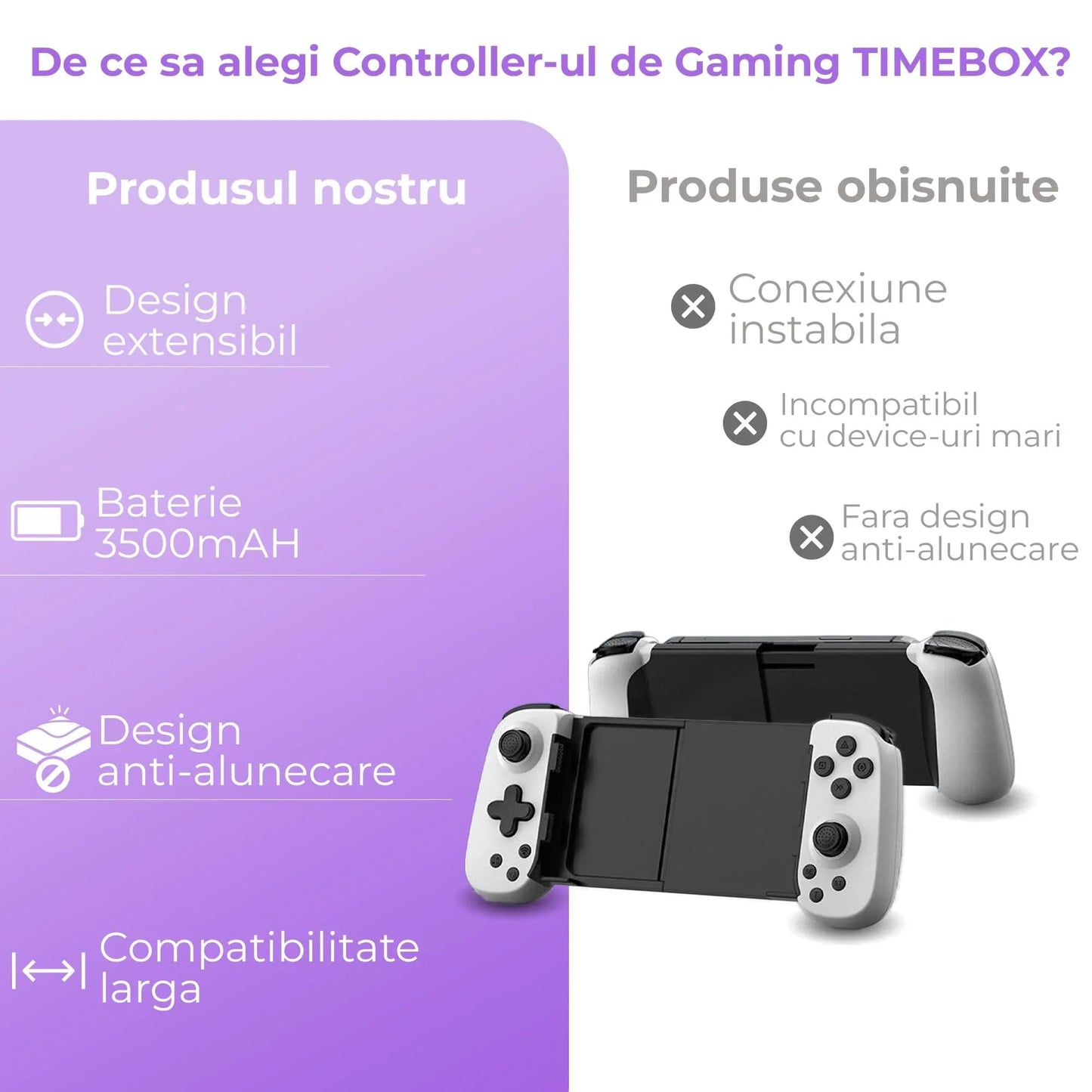 Gamepad Controller Gaming Wireless cu Joystick Hall, Bluetooth 5.0, Alb