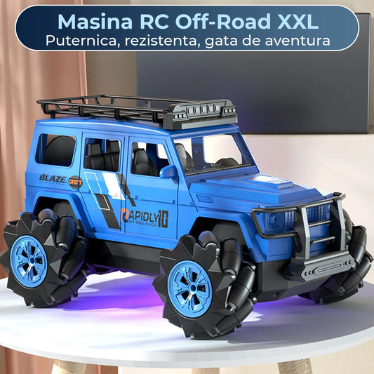 Masina cu telecomanda RC Timebox, 2,4G, 4x4 off-road, Gesturi + Telecomanda dubla, Drift lateral, Cascadorii, Sasiu aliaj rezistent, Lumini LED, Incarcare USB, 7-14 ani, Albastru - 221.ro