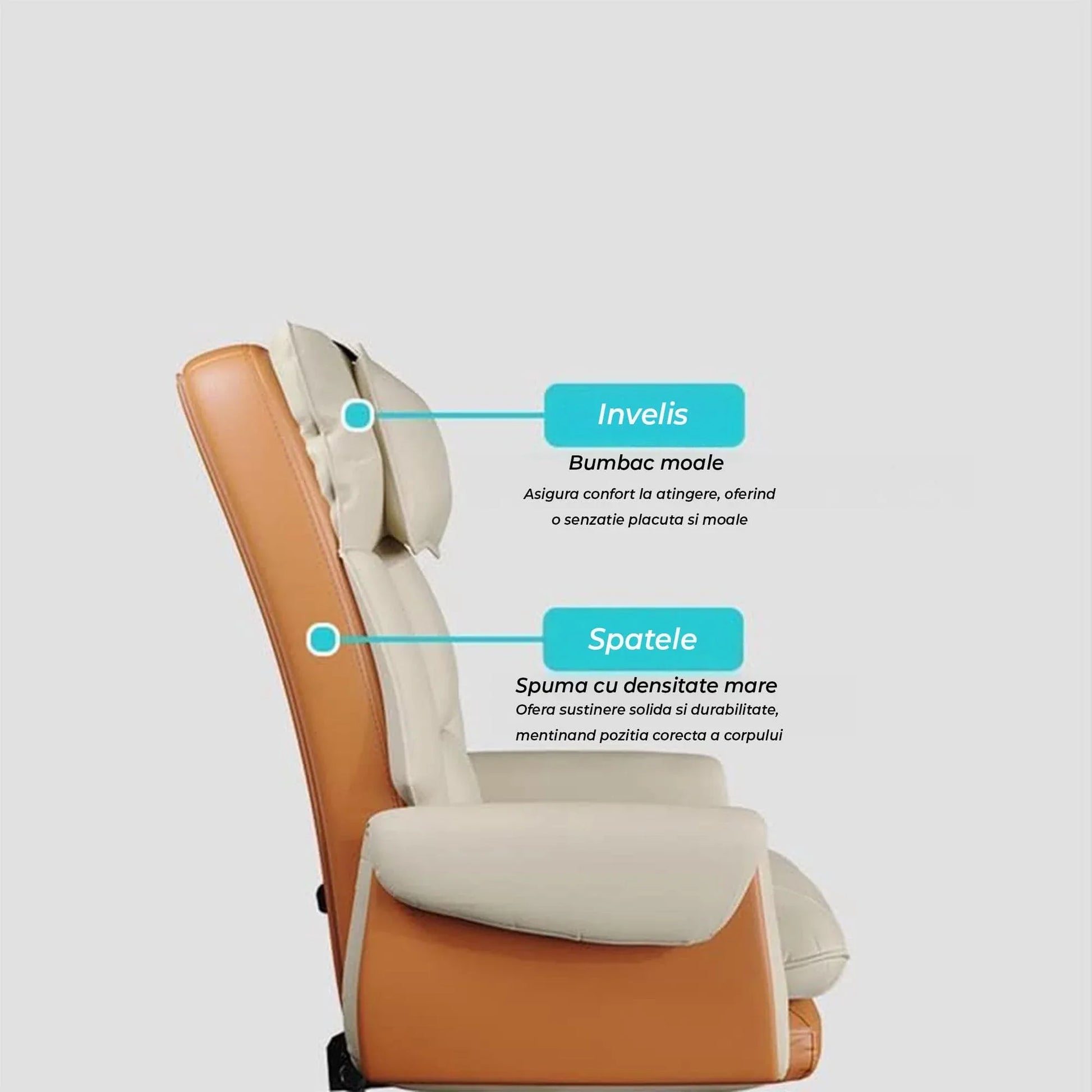 Scaun Birou Timebox cu Suport pentru Picioare – Spatar Inalt, Piele Ecologica, Reglaj Inclinare 90°–135°, Cotiere Captusite si Cadru Metalic Rezistent, Design Modern pentru Confort Executiv, Bej - 221.ro