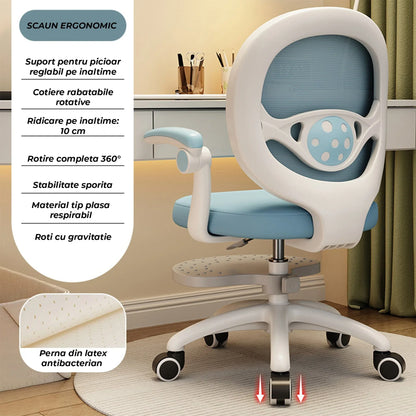 Scaun Reglabil pentru Copii – Model Ergonomic cu Spatar Confortabil, Ideal pentru Birou sau Camera de Studiu, Potrivit pentru Elevi si Scolari, Inaltime Ajustabila, Design Stabil pentru Sesiuni Lungi la Birou sau Scris, Albastru - 221.ro