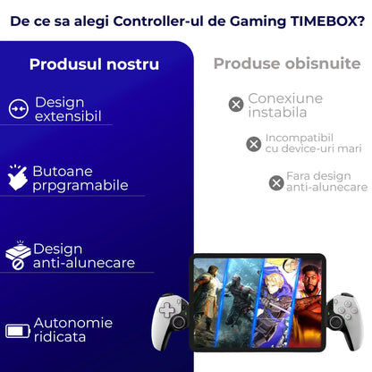 Controller Gaming Wireless Timebox, Hall Joystick, Bluetooth, Alb