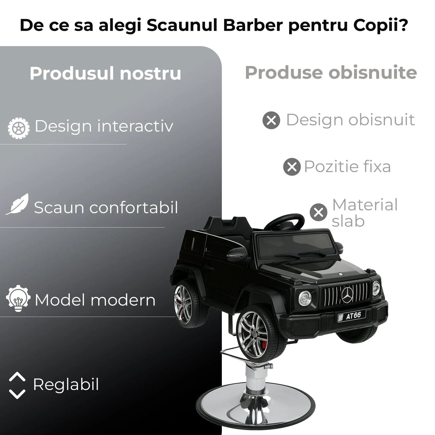 Scaun auto de tuns copii model G-Class, Scaun interactiv cu Bluetooth, Negru