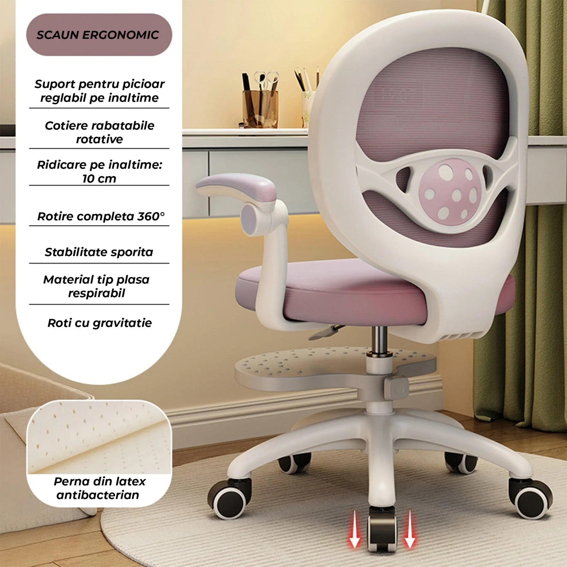 Scaun Reglabil pentru Copii – Model Ergonomic cu Spatar Confortabil, Ideal pentru Birou sau Camera de Studiu, Potrivit pentru Elevi si Scolari, Inaltime Ajustabila, Design Stabil pentru Sesiuni Lungi la Birou sau Scris, Roz - 221.ro