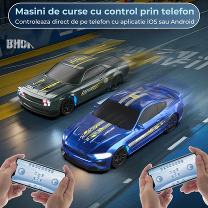 Masina RC Drift 1:43 cu Tractiune Integrala – Masinuta de Curse cu Telecomanda si Control prin Aplicatie, 2,4 GHZ, Efecte Luminoase, Jucarie Interactiva pentru Copii 7+ Ani, Ideala pentru Interior si Exterior, Albastru - 221.ro