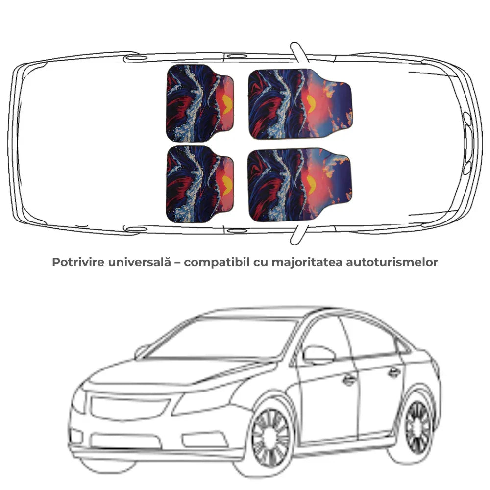 Set covorase auto universale – Design Marin cu Valuri si Apus – 4 Bucati - 221.ro