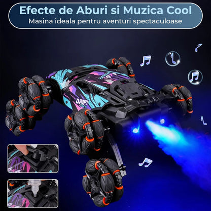 Masina cu Telecomanda RC Stunt 8 Roti, Acrobatii Timebox, Rotire 360°, Control prin Gesturi, 4WD Off Road, Lumini, Sunete si Efecte de Fum, baterie tip acumulator reincarcabila, Drift Lateral 2,4Ghz Jucarie Cadou pentru Copii 6-14 Ani, Mov - 221.ro