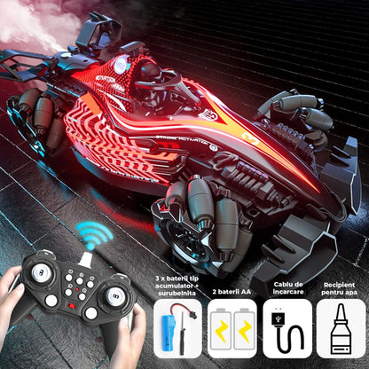 Masina F1 Drift Timebox cu Telecomanda si Senzor de Gesturi – Masina cu Spray, Lumini, Muzica, 360° Rotatie si Tractiune Integrala, 3 baterii tip acumulator reincarabile – Jucarie Cadou Ideal pentru copii 7-14 Ani, Rosu/Negru - 221.ro
