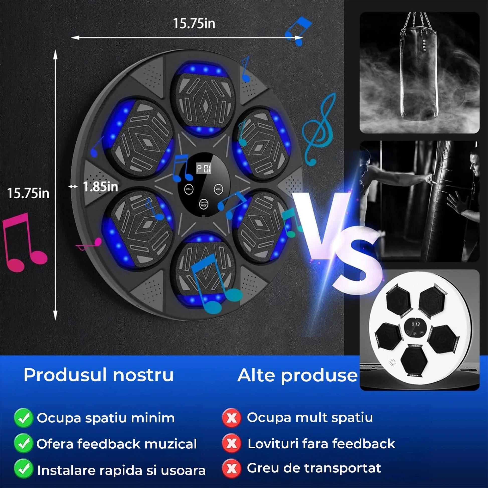 Aparat de Box Inteligent Timebox cu Muzica – Sistem Interactiv de Perete cu Bluetooth, Ecran Tactil, Iluminare si Functie de Numarare, Ideal pentru Antrenamente Acasa, Birou sau Sala, pentru Copii si Adulti - 221.ro