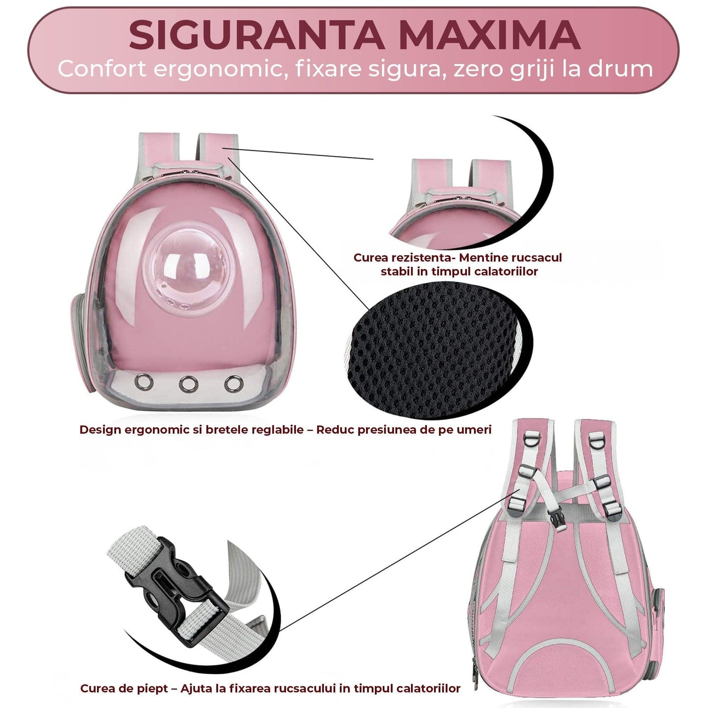 Rucsac Transparent Extensibil pentru Pisici si Caini de Talie Mica