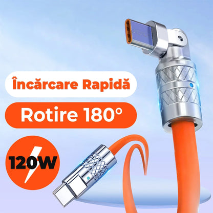 Cablu Date si Incarcare Rapida Timebox, 120W, 1,5m, Rotire 180 grade, Portocaliu