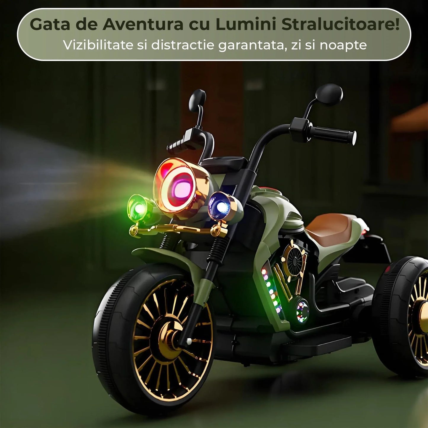 Motocicleta electrica Timebox, Functie mers inainte/inapoi, Faruri, Verde