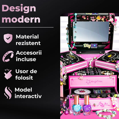 Set DIY bijuterii pentru fete 4, 6 ani, 520 de piese, Roz