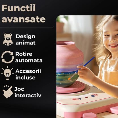 Set olarit pentru copii 4, 6 ani, Roata electrica USB 2 trepte, Roz