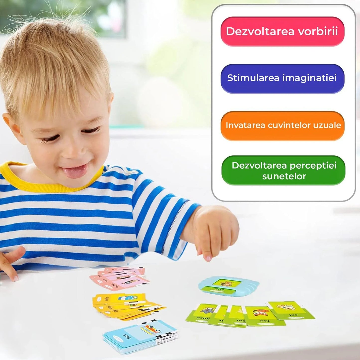 Jucarie Educativa cu 255 de Carti, 31 de Categorii, Albastru