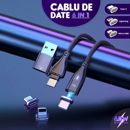 Cablu de date si Incarcare Rapida Timebox, 6 in 1, 60W, 2m, QC 3, Magnetic, USB