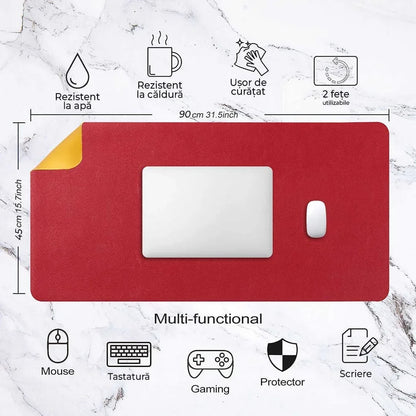 Mousepad gaming XXL cu doua fete din piele pu, 90x45, impermeabil
