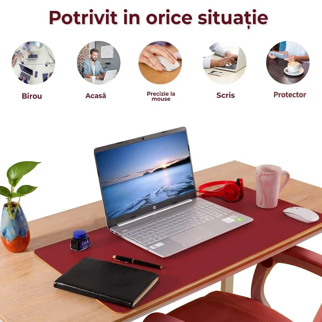 Mousepad gaming XXL cu doua fete din piele pu, 90x45, impermeabil