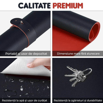 Mousepad gaming XXL cu doua fete din piele pu, impermeabil, pentru protectie birou, Negru/Rosu 90x45 - 221.ro