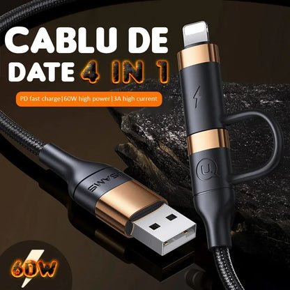 Cablu Date si Incarcare Rapida Usams, 4 in 1, 60W, 1,2m, QC 3, USB, USB-C