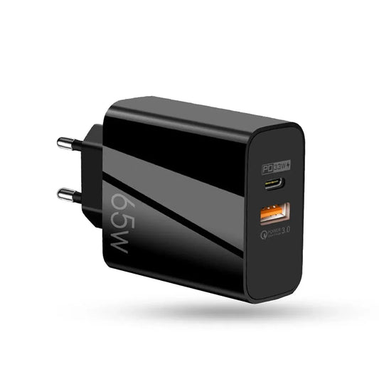 Incarcator Retea, 2 Porturi, 65W, 1 x USB, 1 x Type-C, Negru