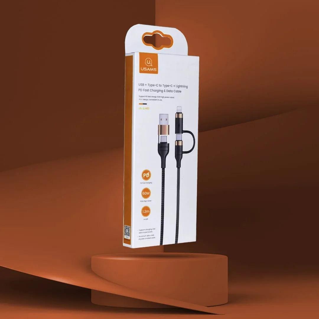 Cablu Date si Incarcare Rapida Usams, 4 in 1, 60W, 1,2m, QC 3, USB, USB-C
