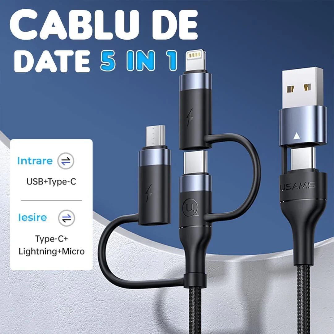 Cablu Date si Incarcare Rapida Usams, 5 in 1, 60W, 1,2m, QC 3, USB, Type-C