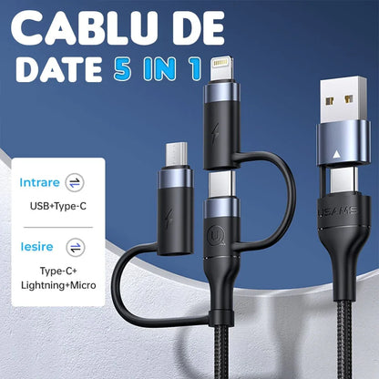 Cablu Date si Incarcare Rapida Usams, 5 in 1, 60W, 1,2m, QC 3, USB, Type-C