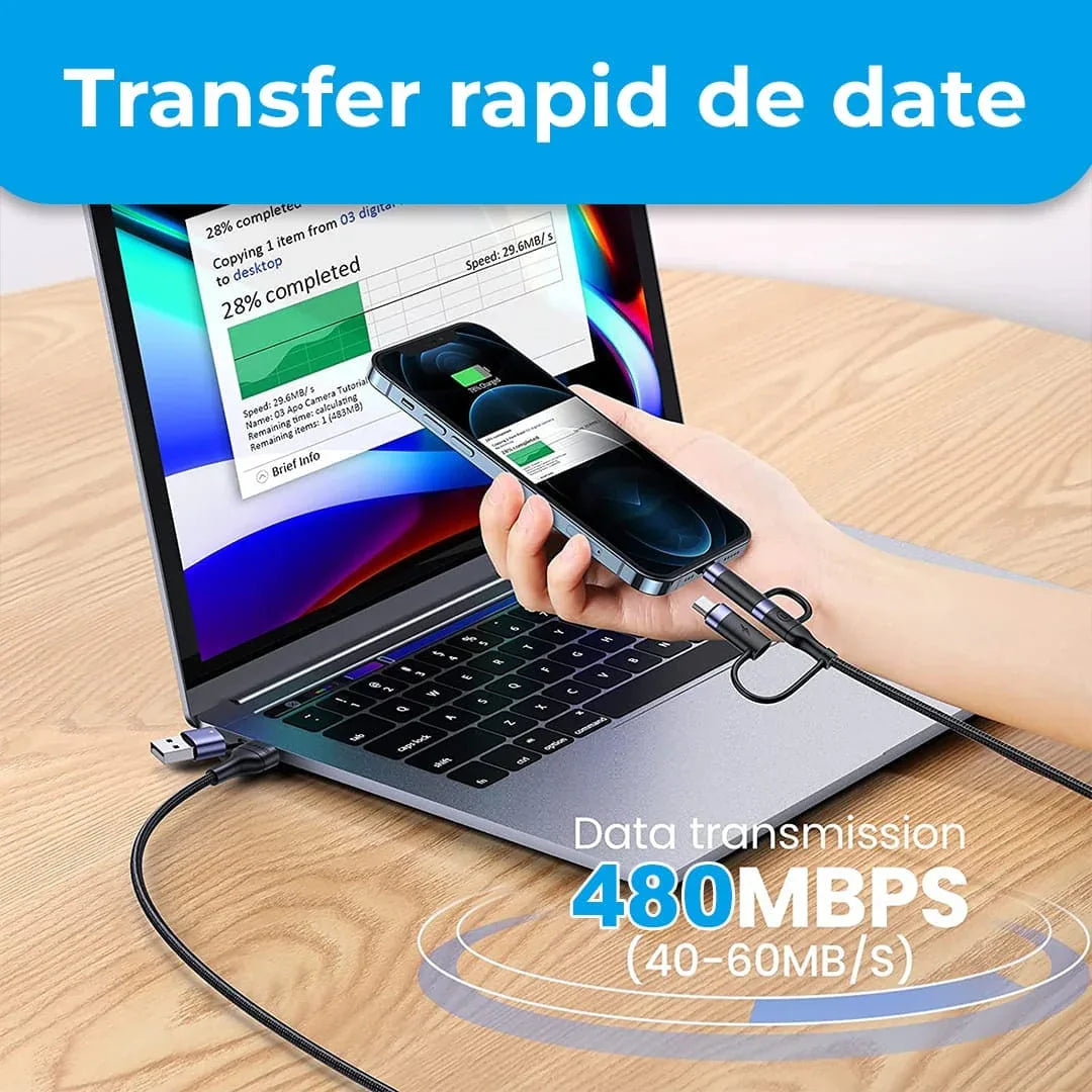 Cablu Date si Incarcare Rapida Usams, 5 in 1, 60W, 1,2m, QC 3, USB, Type-C