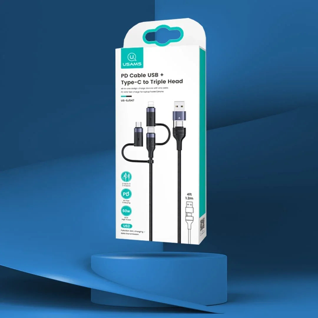 Cablu Date si Incarcare Rapida Usams, 5 in 1, 60W, 1,2m, QC 3, USB, Type-C