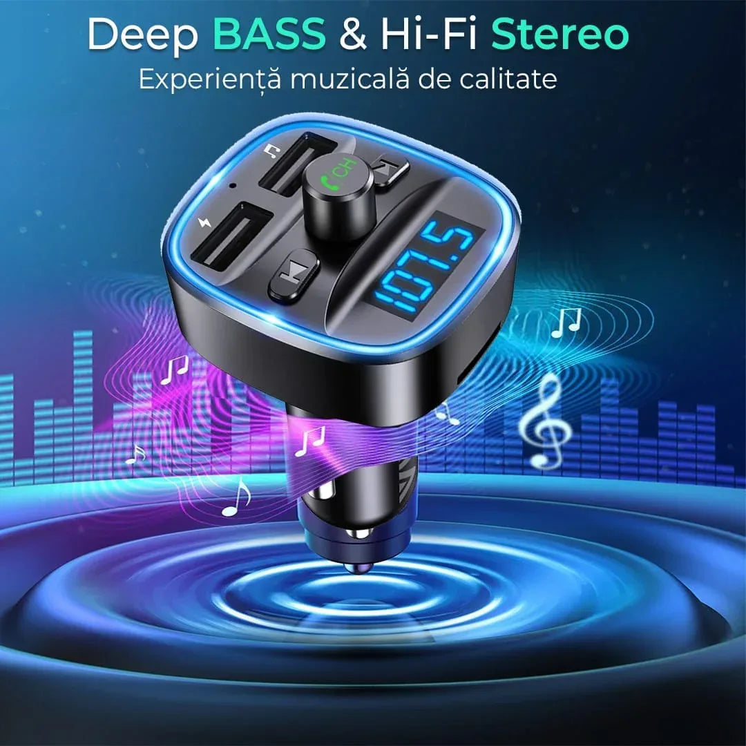 Modulator FM, Bluetooth 5,0, incarcator auto cu quickcharge 3,0, Port USB, Slot MicroSD, Ambient Light - 221.ro