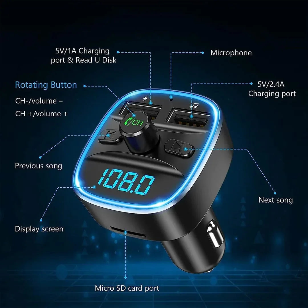 Modulator FM, Bluetooth 5,0, incarcator auto cu quickcharge 3,0, Port USB, Slot MicroSD, Ambient Light - 221.ro