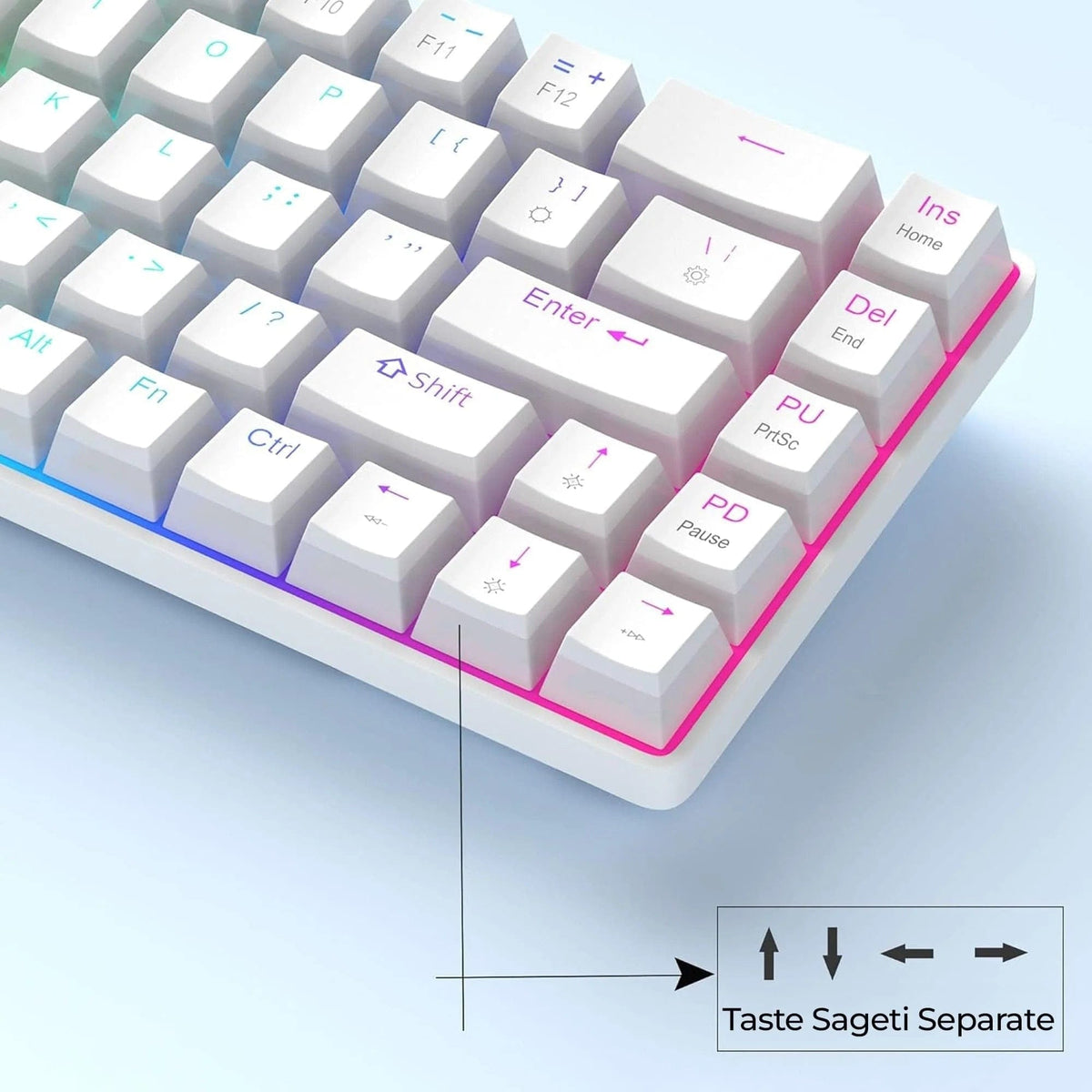 Pachet Gaming Timebox, Red Swtich, 60%, Wireless, Tastatura Mecanica Gaming, Alb