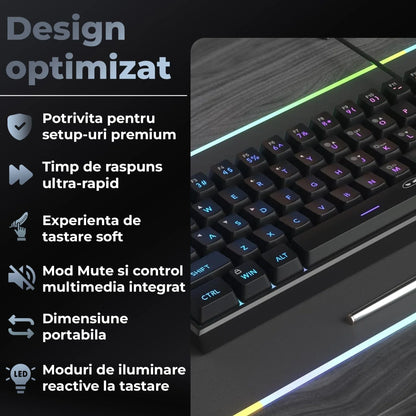 Tastatura Gaming 60% RGB TS91 Timebox, Compacta PC Laptop, Waterproof, Negru