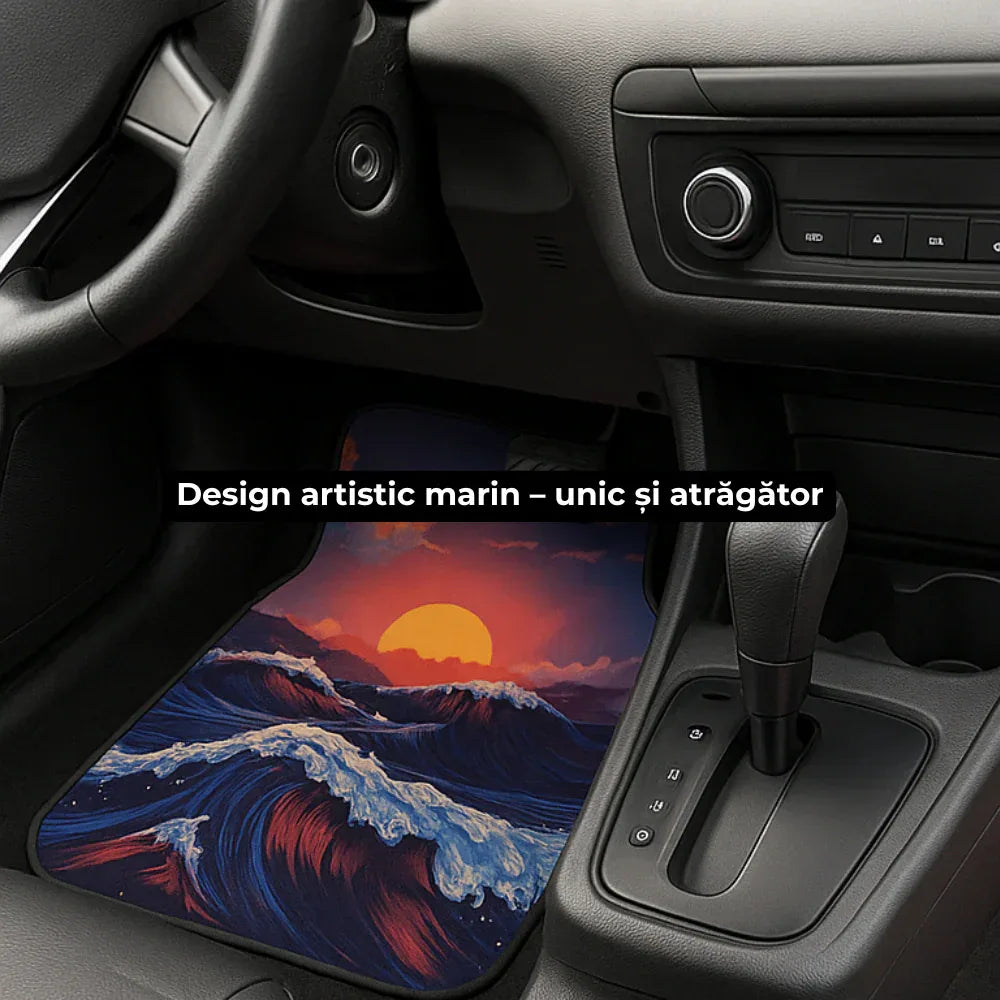 Set covorase auto universale – Design Marin cu Valuri si Apus – 4 Bucati - 221.ro