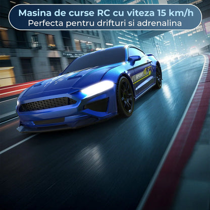 Masina RC Drift 1:43 cu Tractiune Integrala – Masinuta de Curse cu Telecomanda si Control prin Aplicatie, 2,4 GHZ, Efecte Luminoase, Jucarie Interactiva pentru Copii 7+ Ani, Ideala pentru Interior si Exterior, Albastru - 221.ro