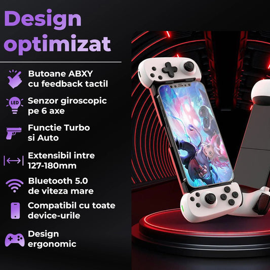 Gamepad Controller Gaming Wireless cu Joystick Hall, Bluetooth 5.0, Alb