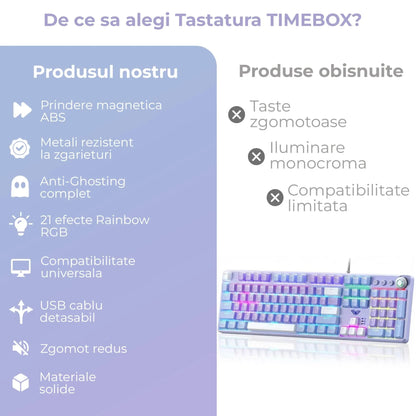 Tastatura Mecanica Gaming 104 Taste Timebox, Switch Albastru, Violet
