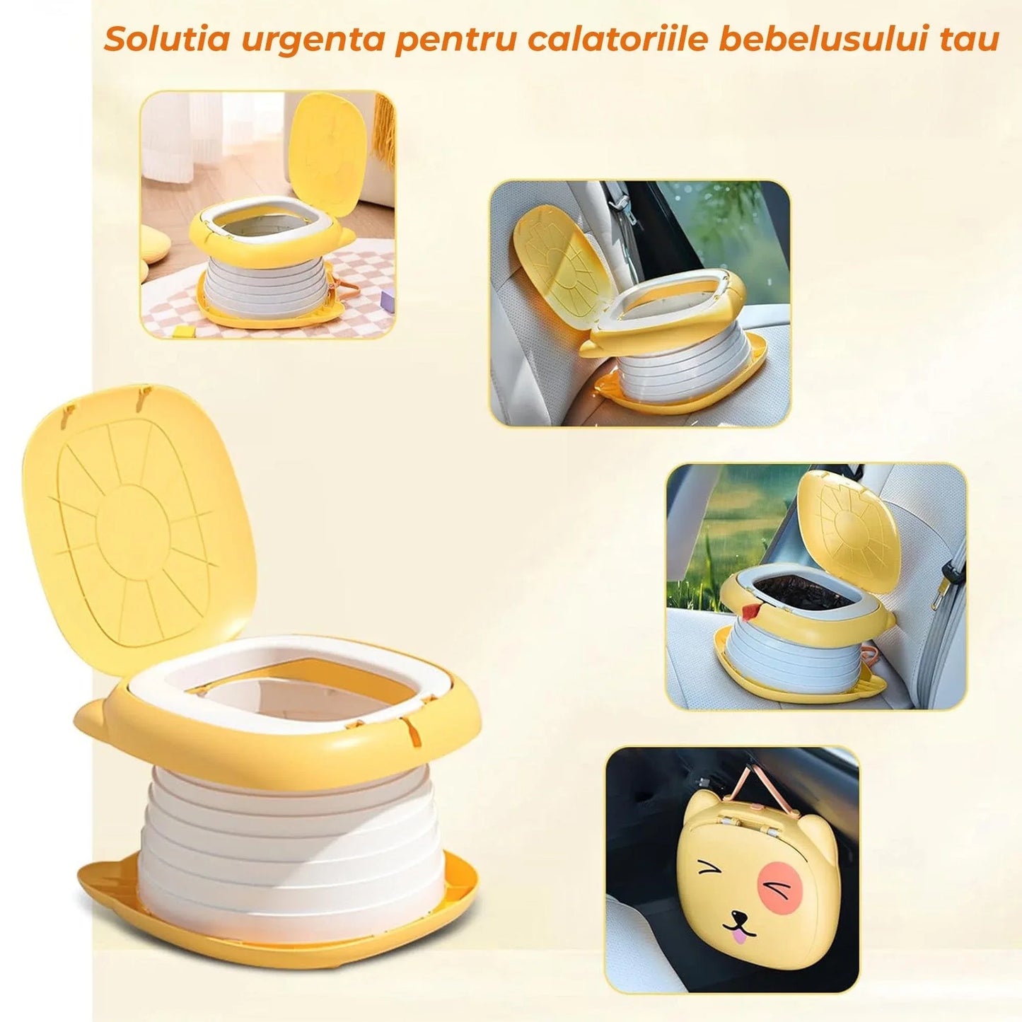 Toaleta Portabila Pliabila pentru Copii, WC de Calatorie, Galben