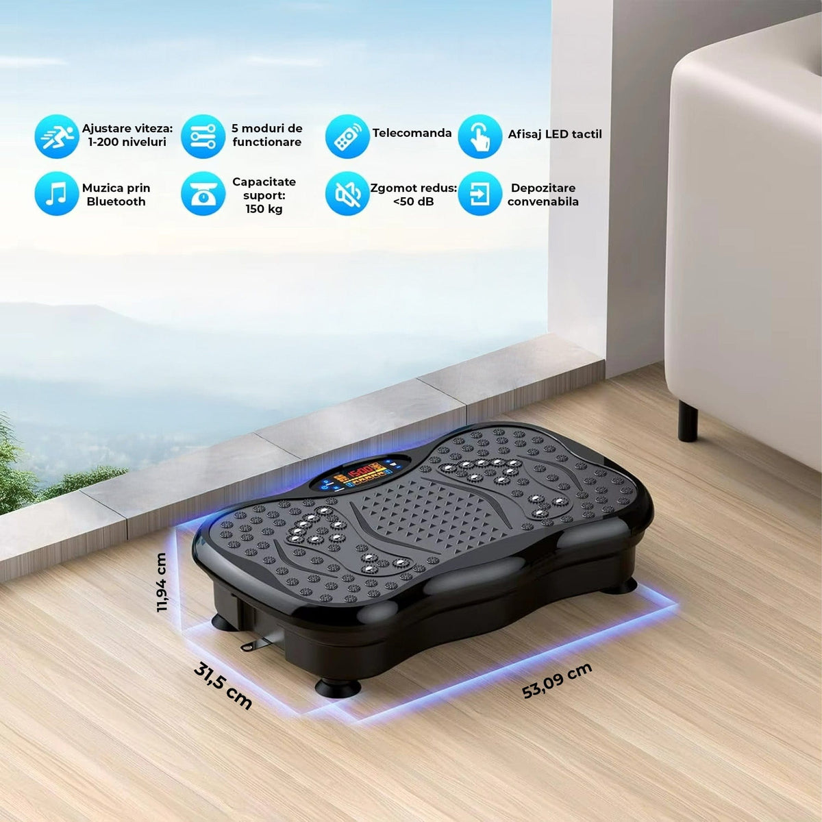 Aparat vibromasaj fitness cu masaj magnetic pentru picioare, Negru