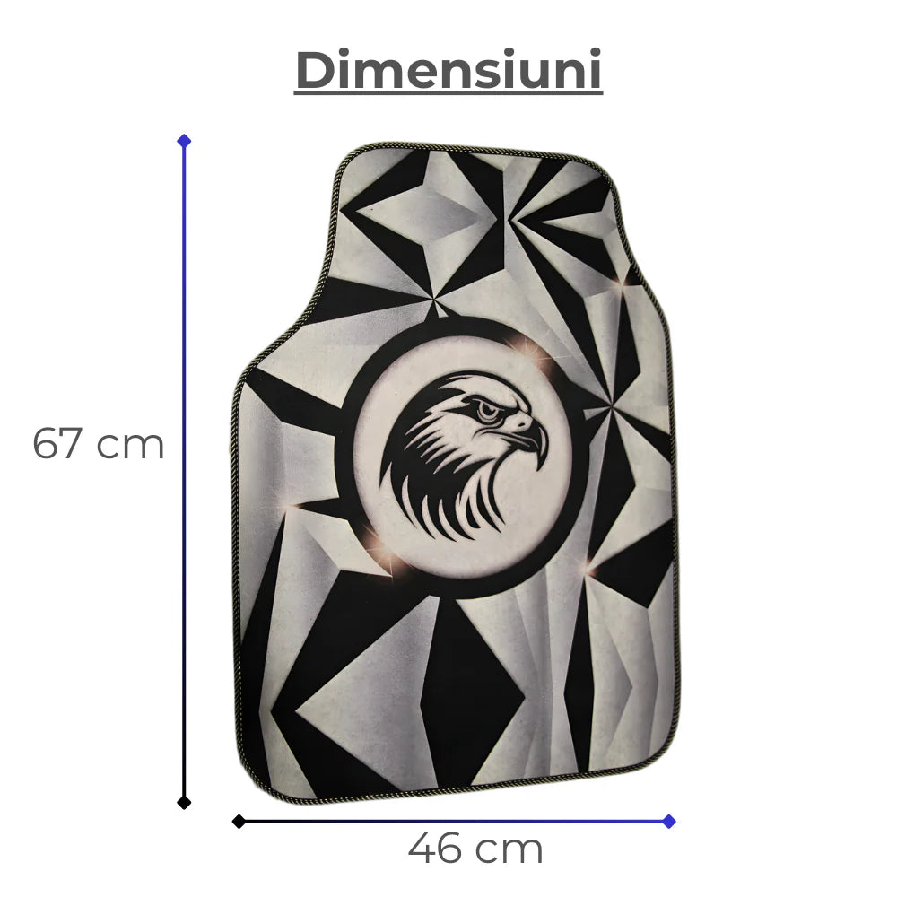 Covorașe auto universale DECOMAT 3D – set 4 bucăți cu design vultur, lavabile, antiderapante
