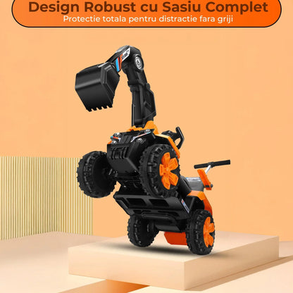 Excavator electric copii, 4 roti off-road, Brat excavare functional
