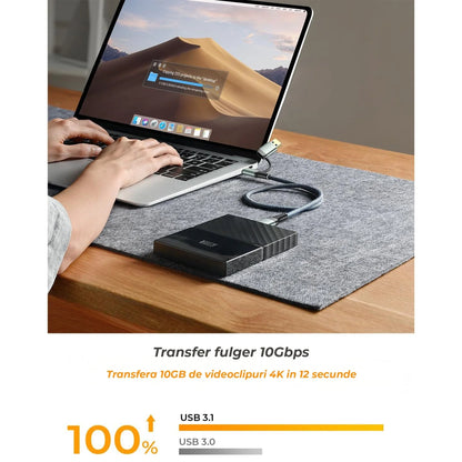 Cablu Hard Disk Extern 10Gbps Micro B la USB C, USB, 5 m, Gri