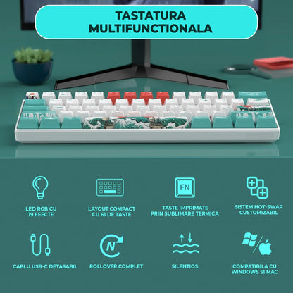 Tastatura Mecanica Timebox, 60%, Hot-Swap, RGB, Cablu Type-C Detasabil