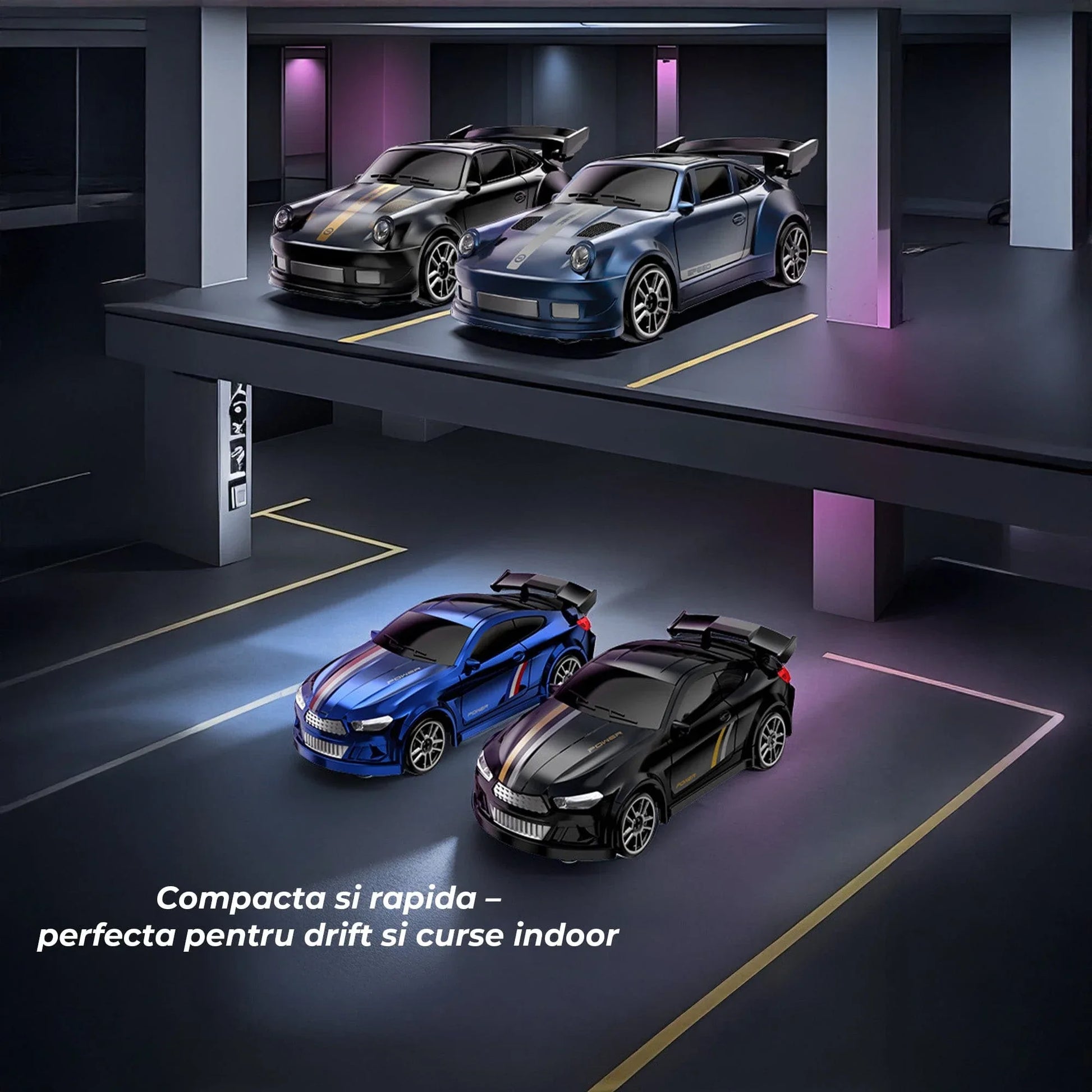 Masina cu telecomanda RC, 1:64 drift car, 4x4 full proportional, Lumini LED, Viteza si drift pe masa, Incarcare USB, Telecomanda 2,4G, Copii 7-14 ani, Albastru inchis - 221.ro