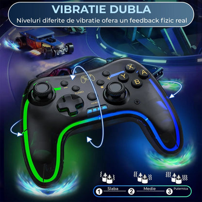 Gamepad Wireless Timebox, PC si Telefon, Ergonomic, Vibratii, Transparent