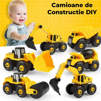 Set 6 in 1 Masini de Jucarie Timebox, Demontabile Buldozer, Betoniera, Galben